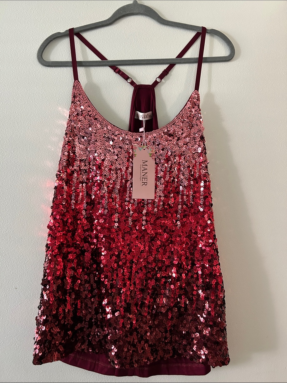 MANER Pink to Burgundy Sequin Ombre Cami